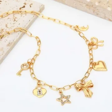 Bonjoutry Charm Necklace - Dainty Gold Pendant Jewelry