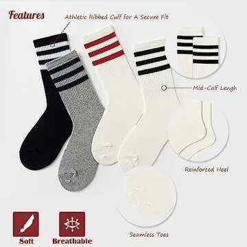 4 PAIRS Retro Stripe Tube Socks Classic Athletic Sport Crew Socks For Women Casual Cotton Novelty Socks Unisex
