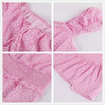 Yobecho Womens Summer Ruffle Sleeve Sweetheart Neckline Printing Dress Mini Dress (Large, Pink)