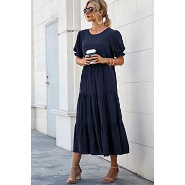 PRETTYGARDEN Women's Summer Casual Boho Dress Floral Print Ruffle Puff Short Sleeve Flowy Midi Beach...