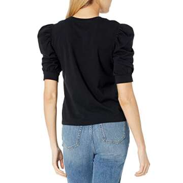 The Drop Women's Mariko Puff Sleeve Crew Neck T-Shirt, Black, L