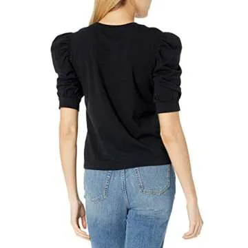 The Drop Women's Mariko Puff Sleeve Crew Neck T-Shirt - Black, Large