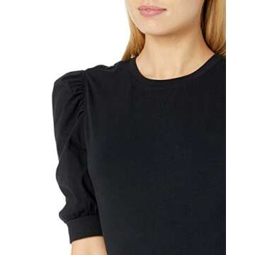 The Drop Women's Mariko Puff Sleeve Crew Neck T-Shirt, Black, L