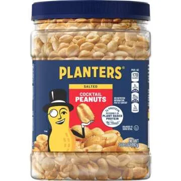 PLANTERS Salted Peanuts Cocktail, Party Snack, Plant-Based Protein, After School Snack, Roasted in P...