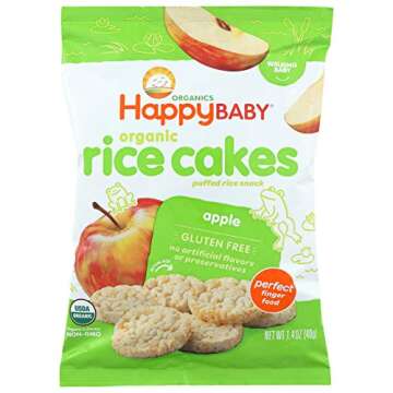 Happy Baby Organics Baby Food Rice Cakes Apple, 1.4 Ounce Bag Puffed Brown Rice Crackers, Baby Snacks or Toddler Snacks, No Added Colors, Encourages Tactility and Self-Feeding