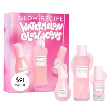 Glow Recipe Watermelon Glow Icons Skin Care Gift Set - Niacinamide Dew Drops, PHA + BHA Toner, Pink ...