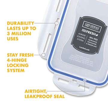 LOCK & LOCK Easy Essentials Food lids/Pantry Storage/Airtight containers, BPA Free, Square-16.9 Cup-for Chips, Clear