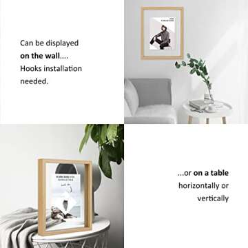 MUYE 8x10 Floating Frame Set of 2,Double Glass Rustic Photo Frame for Wall Hanging or Tabletop Standing,Display Any Size Photo up to 8x10,Natural