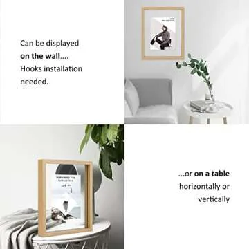 MUYE 8x10 Floating Frame Set of 2,Double Glass Rustic Photo Frame for Wall Hanging or Tabletop Standing,Display Any Size Photo up to 8x10,Natural