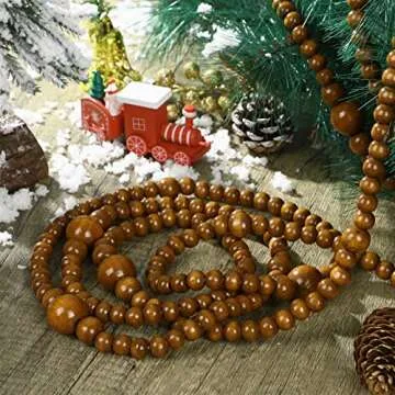 12 Feet Christmas Wooden Bead Garland for Festive Decor