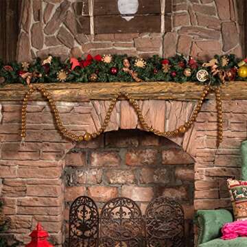 12 Feet Christmas Wooden Beads Xmas Bead Garland Round Craft Bead Garland Farmhouse Bead Garland Vintage Wooden Beads for Christmas Decoration Supplies(Coffee)