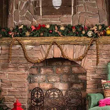 12 Feet Christmas Wooden Bead Garland for Festive Decor