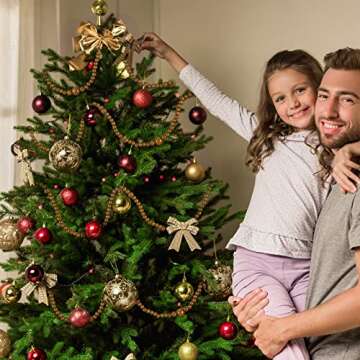 12 Feet Christmas Wooden Beads Xmas Bead Garland Round Craft Bead Garland Farmhouse Bead Garland Vintage Wooden Beads for Christmas Decoration Supplies(Coffee)