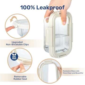 Glass Meal Prep Containers with Exclusive Glass Lids, Glass Storage Containers with Lids, BPA-Free, Glass Lunch Boxes for Lunch, Pantry Organizers and Storage, Freezer to Oven Safe, Leak Proof