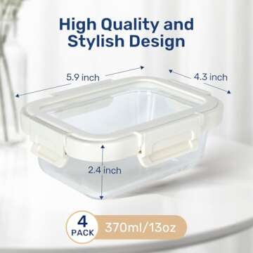 Glass Meal Prep Containers with Exclusive Glass Lids, Glass Storage Containers with Lids, BPA-Free, Glass Lunch Boxes for Lunch, Pantry Organizers and Storage, Freezer to Oven Safe, Leak Proof