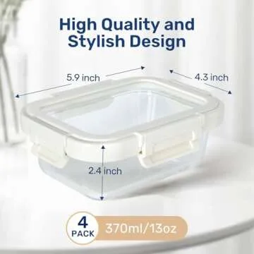 Glass Meal Prep Containers with Exclusive Glass Lids, Glass Storage Containers with Lids, BPA-Free, Glass Lunch Boxes for Lunch, Pantry Organizers and Storage, Freezer to Oven Safe, Leak Proof