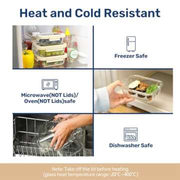 Glass Meal Prep Containers with Exclusive Glass Lids, Glass Storage Containers with Lids, BPA-Free, Glass Lunch Boxes for Lunch, Pantry Organizers and Storage, Freezer to Oven Safe, Leak Proof