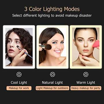 FUNTOUCH Jewelry Organizer Box with Makeup Vanity Mirror, Portable Travel Jewelry Organizer Case with Desktop Makeup Mirror, 3 Color Lights, Touch Sensor, Rechargeable LED Mirror (Beige)