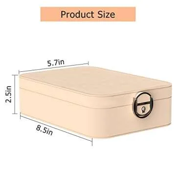 FUNTOUCH Jewelry Organizer Box with Makeup Vanity Mirror, Portable Travel Jewelry Organizer Case with Desktop Makeup Mirror, 3 Color Lights, Touch Sensor, Rechargeable LED Mirror (Beige)