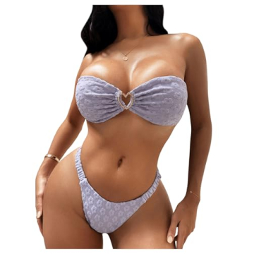WDIRARA Cute Floral Bandeau Bikini Set - Swimwear for Women