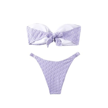 WDIRARA Women's Cute Floral Swimsuits Bandeau Bikini Set