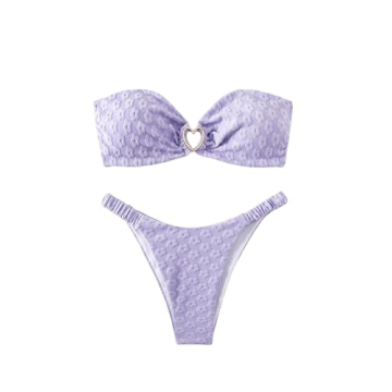 WDIRARA Women's Cute Floral Swimsuits Bandeau Bikini Set