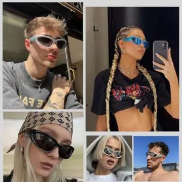 BAWUYI Fashion Y2K Wrap Around Sunglasses for Men Women 2000s Accessories Cyber Glasses Sports Biker Shades Shield (Blue Frame-Grey Lens)