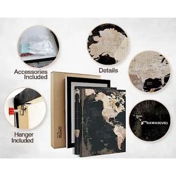 Black and White Wall Art Framed Office Vintage Wall Decor for Bedroom Home Decorations for Living Room Large Modern Maps Pictures Abstract Art Prints