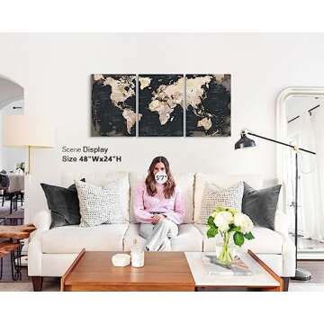 Black and White Wall Art Framed Office Vintage Wall Decor for Bedroom Home Decorations for Living Room Large Modern Maps Pictures Abstract Art Prints