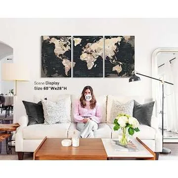 Black and White Wall Art Framed Office Vintage Wall Decor for Bedroom Home Decorations for Living Room Large Modern Maps Pictures Abstract Art Prints