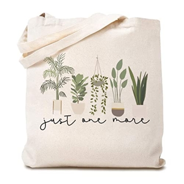 TSIIUO Women's Just One More Plant Canvas Tote Bag - A Fun Gift for Gardening Enthusiasts