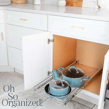 HOLDN’ STORAGE Pull Out Cabinet Organizer, Heavy Duty Caddy w/Lifetime Limited Warranty -14”W x 21”D - Requires At Least 15-1/4” Cabinet Opening, Steel Metal Cabinet Drawers Slide Out, Chrome