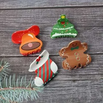 6PK Christmas Hair Accessories for Girls Cute Christmas Hair Claw Clips for Kids Christmas Tree Snowman Xmas Cap Hair Clip Boots Small Bell Hair Claws (Color A)