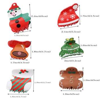 6PK Christmas Hair Accessories for Girls Cute Christmas Hair Claw Clips for Kids Christmas Tree Snowman Xmas Cap Hair Clip Boots Small Bell Hair Claws (Color A)