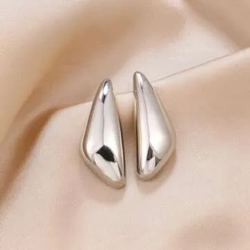 Triangle Silver Dangle Earrings For Women Statement Earrings Large Minimalist Geometric Chunky Exaggerated Stud Earring For Women Trendy