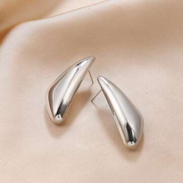 Triangle Silver Dangle Earrings For Women Statement Earrings Large Minimalist Geometric Chunky Exaggerated Stud Earring For Women Trendy