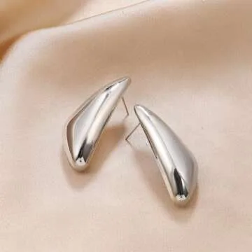 Triangle Silver Dangle Earrings For Women Statement Earrings Large Minimalist Geometric Chunky Exaggerated Stud Earring For Women Trendy