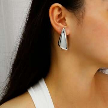 Triangle Silver Dangle Earrings For Women Statement Earrings Large Minimalist Geometric Chunky Exaggerated Stud Earring For Women Trendy