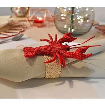 Napkin Rings (Lobster) Set of 4 Handmade Exclusive Luxury and Cured (Kitchen Table Linens, Dining Ta...