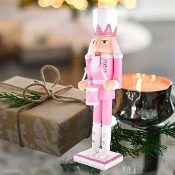 LUOZZY 2 Pcs Wooden Christmas Nutcracker Soldier Christmas Nutcrackers Figures Christmas Table Nutcracker Decorations (Pink 11.80 Inch/30CM)