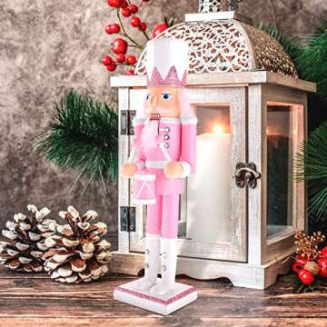 LUOZZY 2 Pcs Wooden Christmas Nutcracker Soldier Christmas Nutcrackers Figures Christmas Table Nutcracker Decorations (Pink 11.80 Inch/30CM)