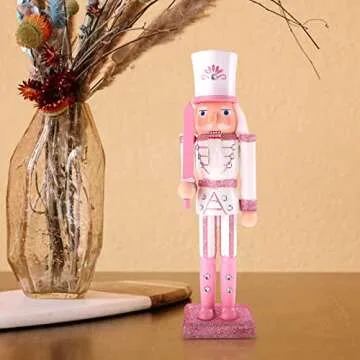 LUOZZY 2 Pcs Wooden Christmas Nutcracker Soldier Christmas Nutcrackers Figures Christmas Table Nutcracker Decorations (Pink 11.80 Inch/30CM)