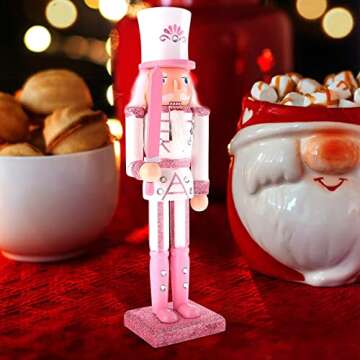 LUOZZY 2 Pcs Wooden Christmas Nutcracker Soldier Christmas Nutcrackers Figures Christmas Table Nutcracker Decorations (Pink 11.80 Inch/30CM)