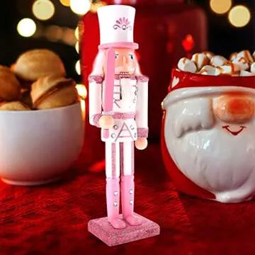 LUOZZY 2 Pcs Wooden Christmas Nutcracker Soldier Christmas Nutcrackers Figures Christmas Table Nutcracker Decorations (Pink 11.80 Inch/30CM)