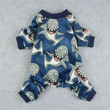 Fitwarm Shark Pet Clothes for Dog Pajamas Cat Jumpsuit PJS Apparel Lightweight Velvet Blue Medium