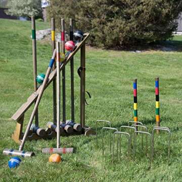 Franklin Sports Outdoor Croquet Set - 6 Player Croquet Set with Stakes Mallets Wickets and Balls - B...