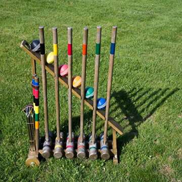 Franklin Sports Outdoor Croquet Set - 6 Player Croquet Set with Stakes Mallets Wickets and Balls - Backyard Lawn - Vintage