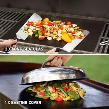 VOZZYOTO 38 PSC Griddle Accessories Kit for Blackstone, Flat Top Grill Tools with Smashed Burger Press and Silicone Grill Mat, Basting Cover, Griddle Spatula Set for Outdoor Camping BBQ