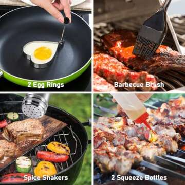 VOZZYOTO 38 PSC Griddle Accessories Kit for Blackstone, Flat Top Grill Tools with Smashed Burger Press and Silicone Grill Mat, Basting Cover, Griddle Spatula Set for Outdoor Camping BBQ