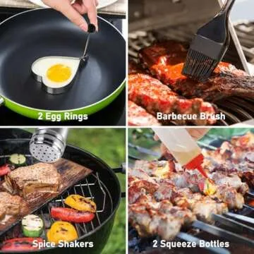 VOZZYOTO 38 PSC Griddle Accessories Kit for Blackstone, Flat Top Grill Tools with Smashed Burger Press and Silicone Grill Mat, Basting Cover, Griddle Spatula Set for Outdoor Camping BBQ